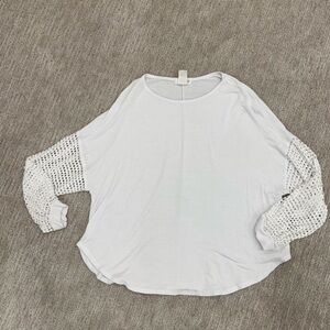 Ariella White Dolman High-Low Blouse with Crochet Sleeves